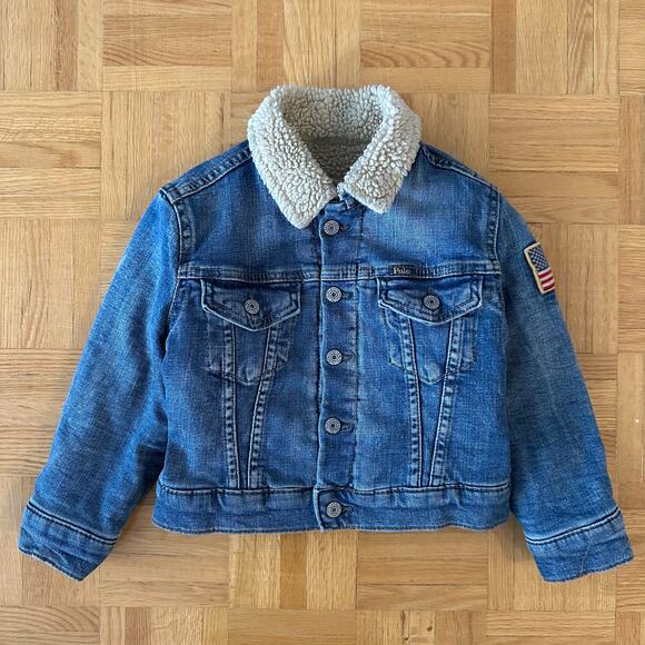 Ralph Lauren Kids Fleece-Lined Trucker Jacket USA Flag Size 3T - Picture 1 of 8